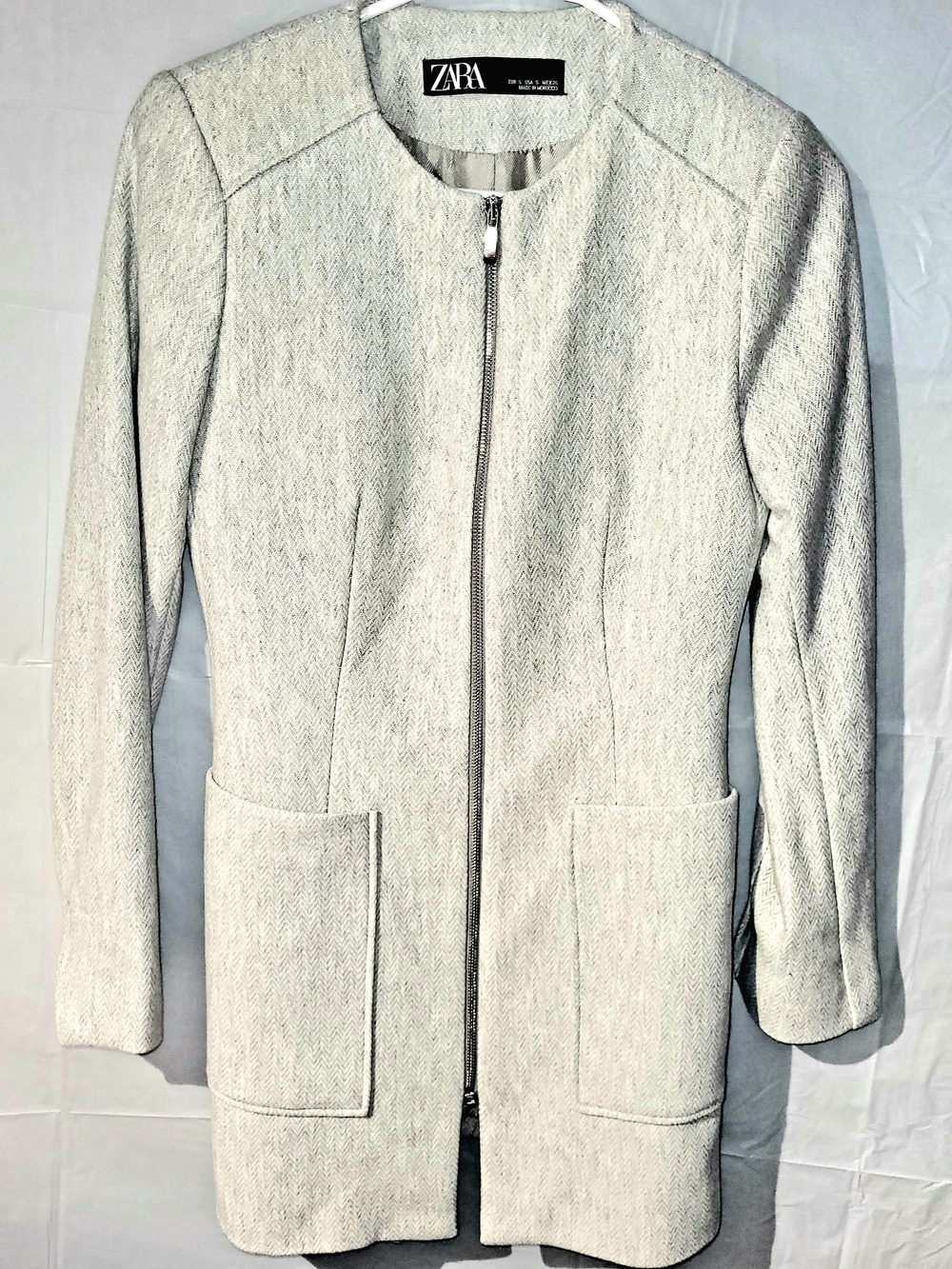 Zara Light Gray Zip-Front Trench Coat Size Small